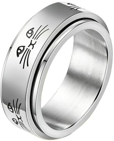 Generico Anillos Anti Estrés para Mujeres | Anillo Sensorial con Patrón Gato | Anillos Antiestrés,para Ella, Chicas, Hombres, Adolescentes, Relax y Calma