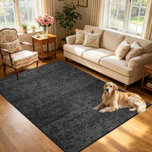 Fjhaeuo Tvättbar matta vardagsrum halkfri köksmatta stora mattor för lounge matsal kontor sovrum balkong 130 x 160 cm, svart