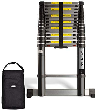 WORHAN Echelle de 4.4m Télescopique Pro Technologie Air Soft Close Aluminium Anodisé Solide Extensible avec Une Barre Stabilisatrice 440cm 1K4.4Air+Bag
