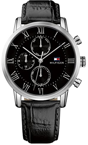 Tommy Hilfiger Montre Analogique Multifunction à Quartz pour Homme avec Bracelet en Cuir Noir - 1791401