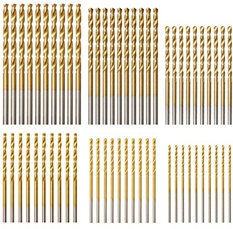 amoolo Titanium Drill Bit Set (60 pcs), Premium 4341 HSS Micro Drill Bits for Wood, Metal, Steel, Plastic, Aluminum Alloy, 3/64-1/8