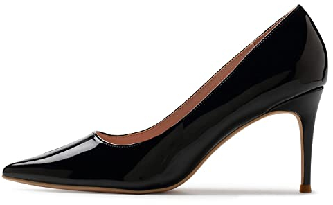 GENSHUO Damen Stiletto High Heels, Sexy Geschlossene Spitze Zehen Stiletto Pumps 8cm Klassische Party Prom Hochzeit Lackleder High Heel Pumps für Frauen Schwarz Größe 39 EU (8.5US)