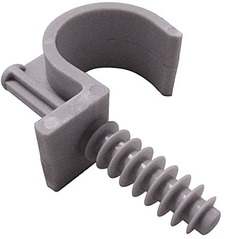 Bricoloco Abrazadera de nylon para sujección de tubos, conductos y cables. Taco grapa de sujección de tubo y cable. Taladro broca de 8 mm (20, 16 mm)