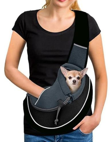 Sac de Transport Chien Portable Sac à Bandoulière Chien Chat Réglable Sac de Voyage pour Petits Animaux Maille Respirant Sac Ventrale Chiot Confortable avec Poche Avant pour Extérieur Marche Métro,M