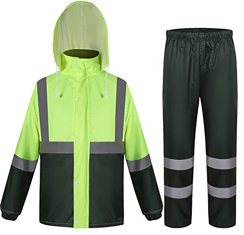 Btmpmcs Hombres Traje de Lluvia Impermeable Portátil Lluvia Chubasquero con Capucha y Cinta Reflectante Resistente al Agua y a Prueba de Viento Chaquetas