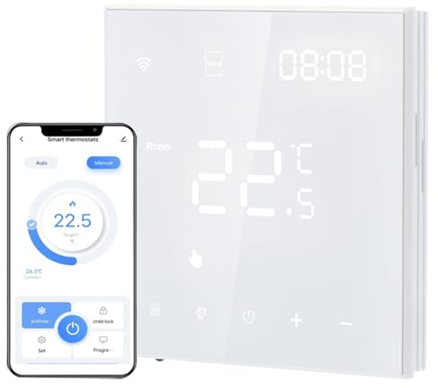 Irishom Thermostat Connecté WiFi Chauffage de l'eau Thermostats d'Ambiance Programmable Régulateur de Température Mural avec LCD Numérique Compatible Tuya 3A,Blanc