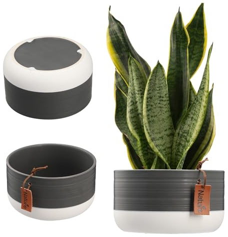 KADAX Vaso per fiori in ceramica in 2 varianti di colore, con goffrature decorative, fioriera in ceramica, per piante da appartamento (17 x 9 cm, grigio)