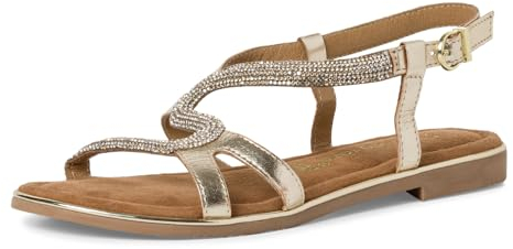 MARCO TOZZI Damen Sandalen mit Absatz Glitzer aus Leder, Gold (Gold Comb), 38 EU