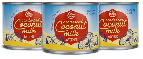 The Coconut Company Organic Condensed Coconut Milk, Mixed with Sugar to Make a Rich Sugary Cream, Use to add a Sweet hit to Desserts, or as a Topping for Cakes, 210g (Pack of 3)
