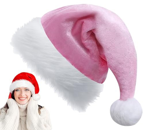 YAAVAAW Bonnet Noel Adulte Enfant,Chapeau en Peluche de Luxe,Bonnet de Père Noël Rose Bord en Fourrure Unisexe 32 * 45cm,Chapeaux Fête Convient aux Hommes,Femmes,Noël New Year Fêtes Fournitures