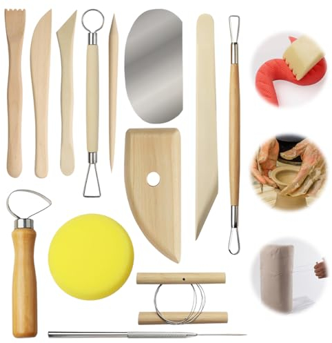 13 Stück Töpferwerkzeug Keramik Werkzeuge,Ton Werkzeug,Modellierwerkzeuge Set,Töpferwerkzeug Metall,Keramik Werkzeuge,Clay Tools,Holz Keramik Ton Werkzeuge Set für für DIY Modellbau Schnitzarbeiten