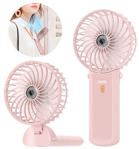 Lepwings Ventilateur à main portable, mini ventilateur rechargeable USB, 3 en 1 Ventilateur de table pliable 180° avec cordon pour le cou, 4 vitesses et 5,5 à 16 heures de travail - Rose