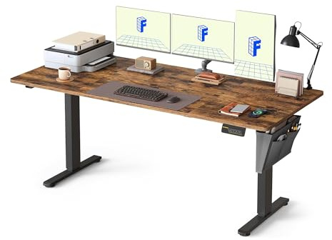 FLEXISPOT 140 * 60cm Electric Standing Desk Adjustable Sit Stand Up Computer Desk with Hook Memory Function for Office and Home (Rustic brown+Black)