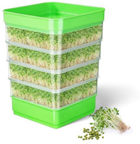 WYWY.Wide Microgreens Growing Kit Seed Sprouter Kit Stackable Seedling Tray Four Tier Sprouts Beans Broccoli Sprout Alfalfa Seeds Wheat Grass