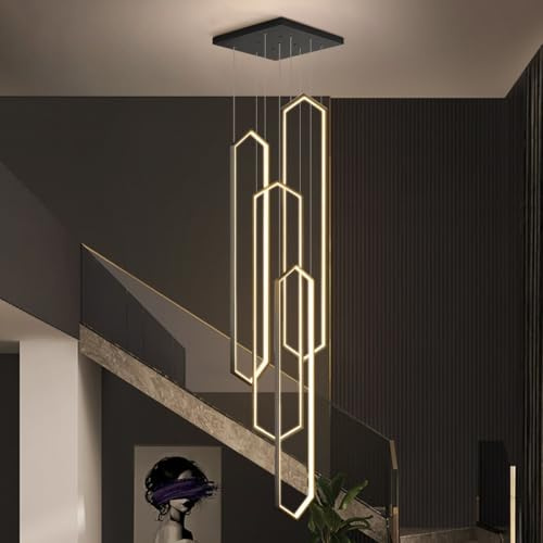 Moderna Lampada A Sospensione LED Geometria Scale Lampadario Da Soggiorno Dimmerabile Luci Pendenti Camera Da Letto Sala Pranzo Alberghi Lampada Altezza Regolabile Plafoniera(Nero,4 Lights-20x60cm)