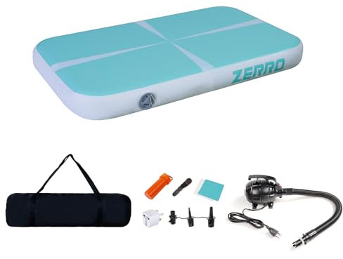 CCLIFE Tracking Matte 1m Turnmatte Aufblasbar klappbar mit Elektrischer Luftpumpe Yogamatte Tumbling Matten Trainingsmatte 10cm Blaugrün