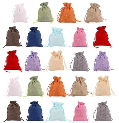 QFEHTHSK Paquet De 24 Sacs À Cordon en Tissu, Mini Sacs De Rangement, Sacs À Bijoux, Sacs d'emballage Cadeau, Sacs De Rangement Multifonctionnels