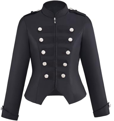 Saniplaycos Women's Double Breasted Steampunk Ringmaster Jacket Military Blazer Casual Zip Up Vintage Jacket, Black, S