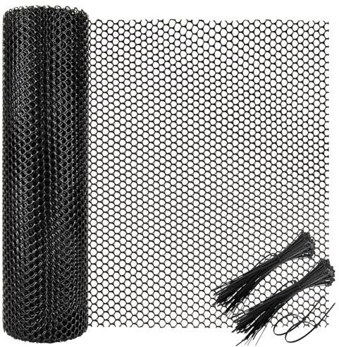 Chicken Wire Mesh Roll with 100 Pcs Fixed Straps, Heavy Duty Garden Plastic Fencing Net, Durable Rust-Proof Poultry Breeding Fence & Temporary Yard (40cm x 12m (8mm holes))