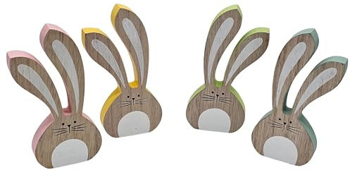 Bambelaa! Conejo de Pascua decorativo de madera, juego de 4 unidades, decoración de mesa de Pascua, decoración de mesa, mesa de comedor, conejos de Pascua, 4 colores (aprox. 6,5 x 1,5 x 15 cm)