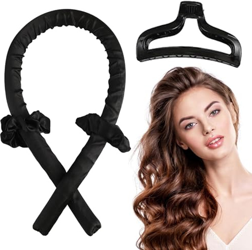 Bigodino Senza Calore per Boccoli Naturali, Set Fascia Morbida in Velluto con- Heatless Hair Curler per Dormire, per la Maggior Parte Tipi di Capelli, Adatto a Capelli Corti/Medi/Lunghi (Nero)