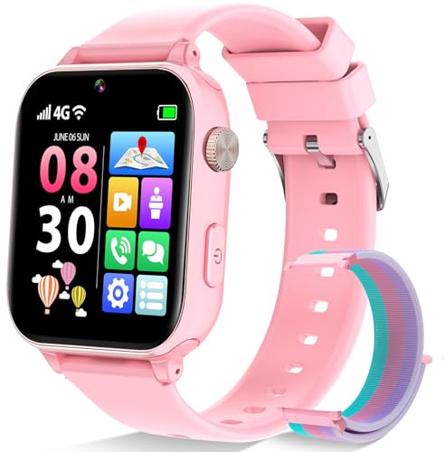Ucani 4G Kids Smart Watch Boys Girls, Kid GPS Tracker Watch Phone Video Call Wifi Position School Mode Pedometer SOS Games,Birthday Toy Gifts for 4-12 Years Old,Pink