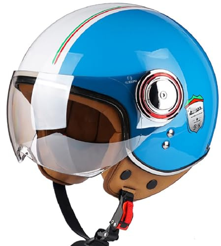 WZGGTEAM Vintage Cascos Abiertos, Casco de Moto 3/4 con Visera, Casco de Cara Abierta Medio ECE Homologado, Casco de Moto, Casco Moto para Hombres Mujeres, Casco de Choque