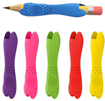 ShiningUU Pencil Grips 6-Pack Silicone Pen Grips & Pencil Grip Holder for Children, Anti-Slip Writing Aid for Kids Home Schooling and Preschool Writing Tools for Kids Assorted Pen Grips