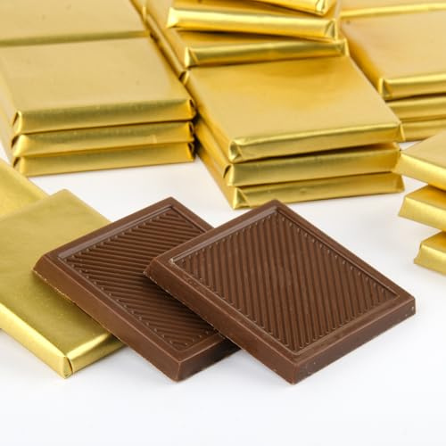 Élite Lion – Carrés napolitains en chocolat au lait – Emballés dans un feuille d'or – Mini assortiment de pralines pour mariages, baby showers et occasions spéciales (50 pièces, Or | Chocolat au lait)