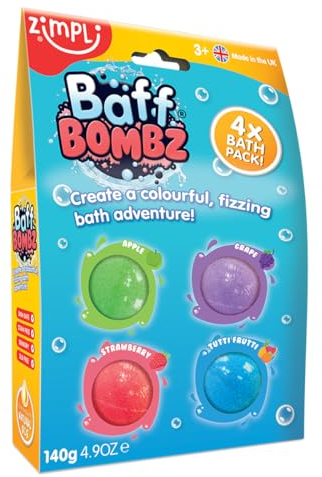 Zimpli Kids - 4 x Badebomben, Geschenkset Fizzers für Kinder, feuchtigkeitsspendend & biologisch für trockene Haut, Geburtstagsgeschenk für Jungen und Mädchen, Badespiel von Paghetta
