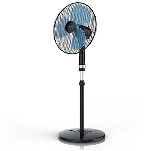 Brandson - Ventilateur sur Pied avec 50W - 40cm de diamètre - Hauteur Ajustable - Trois Vitesses - pales aérodynamiques Technologie Moderne - Fonction Oscillation 80° - Noir