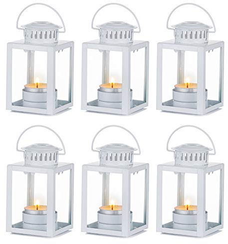 Linternas Decorativas, Linternas de Velas Candelabros de Luz de Té para Interiores, Linternas de Jardín Colgantes Candelabro Linterna para Fiesta Cumpleaños Boda Centro de Mesa (5 Piezas + 1 Pieza)