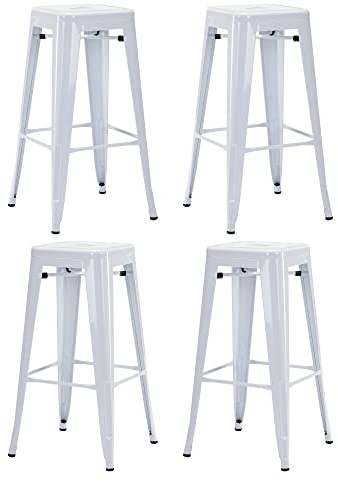 Duhome Barstühle Eisen Barhocker 4er Set, Sitzhöhe 76cm Tresenhocker, Stapelbar Metall Bistrohocker mit Fußstütze im Industry Design, Weiß