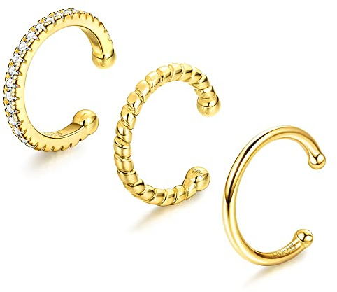 ORAZIO 3Pcs Ear Cuff Set Damen 925 Sterlingsilber Ohrklemme Ohrmanschette Gold Helix Knorpel Clip Wickelohrring Fakepircings Ohrspange Ohrklemme Cuffs, A-Gold