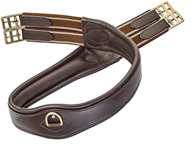 SUNRIDE saddle girth Soho made of genuine leather, anatomical with D-ring (3x) for auxiliary reins (120 cm, brown)
