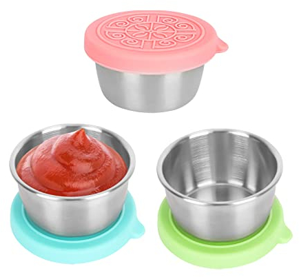 smtfcty Mini conteneurs de vinaigrette à salade 3 x 50 ml avec couvercle pour sauce Anti-fuite Réutilisable En acier inoxydable Mini boîte à ketchup pour pique-nique, boîte à déjeuner Voyage Sans BPA