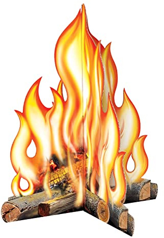 Beistle 25.25 x 21.5 Corrugated Cardboard Three Dimensional Campfire Photo Prop, Artificial Fire Fake Flame Camping Theme Party Decorations
