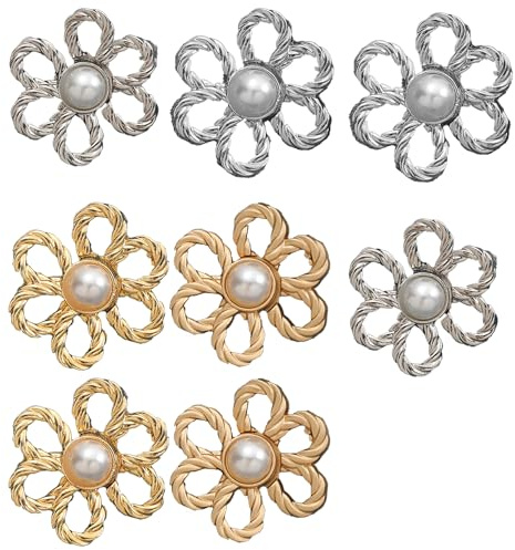 8 Botones de Mezclilla con Clip de Flores de Seis Pétalos, Alfileres Ajustables para Pantalones Vaqueros, Juegos de Botones para Vaqueros, para Pantalones Vaqueros Sueltos