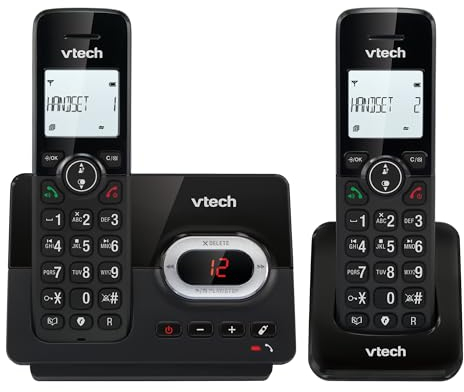 VTech CS2051 Téléphone sans Fil avec répondeur et 2 combinés, Mode ECO+, téléphone Senior, téléphone Fixe, Blocage d'appel, Fonction Mains Libres, Grosses Touches, Affichage 1 Ligne, Noir