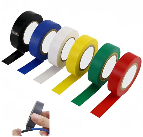6 Rollos de Cinta Aislante Colores, Cinta Aislantede 16 mm X 15 M, Cinta EléCtrica Resistente al Calor y al Agua, Cinta EléCtrica Adhesiva de Gran Flexibilidad para Proteger, Agrupar y Reparar Cables