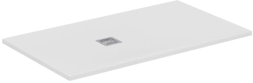 Ideal Standard - Ultra Flat S+, ultratunn, rektangulär duschkar i harts, med stenutseende, 140 x 80 cm, Ideal Solid, avlopp på kortsidan, vit