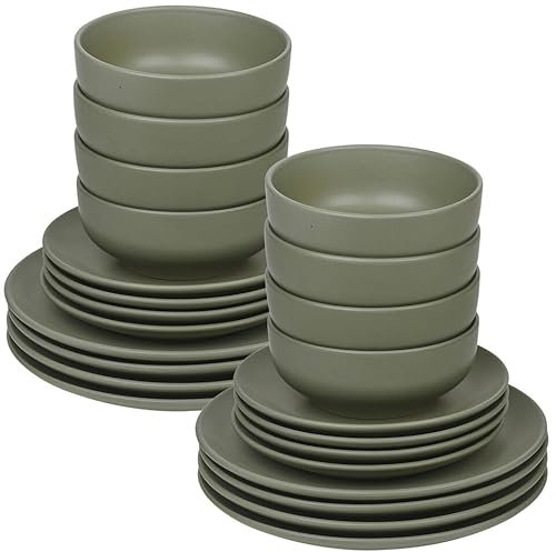 Queensway Home & Dining Stone - Vajilla de cerámica de 12/24 piezas de cuencos para comedor, juego de 4 vajilla elegante de color sólido, apto para lavavajillas, postre, pasta, platos de ensalada con