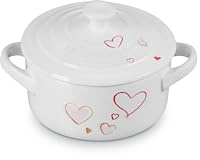 Le Creuset Mon Coeur Collection Stoneware Classic Round Mini Cocotte, 8 Oz., White with Hearts