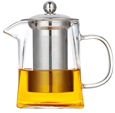 AddAcsaCi Premium Glass Tea Pot 500ml Square Shape on The Base, Stainless Steel 304 Food Grade (500ml Square)