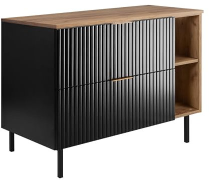 3E 3xE living.com Badezimmerschrank, Schwarz/Eiche Craft + Goldener Griff, 100 x 77 x 46 cm