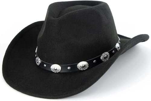 DRESHOW Cowboyhut Kinder Jungen Mädchen Fedora Hut Western mit Schnalle Gürtel Retro Panama Hüte Unisex Aufgerollte Mützen 4-12 Jahre