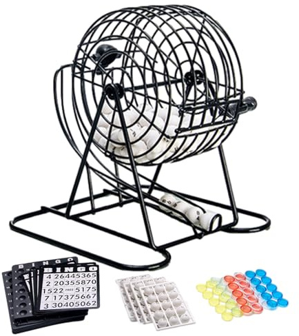 Bingo Machine Cage - Bingo Game Set | Bingo Ball Cage en fil | Spinner de loterie manuel | Outil de jeu de luxe avec poignée confortable, rouleau à chiffres classiques pour le plaisir de la fête entre