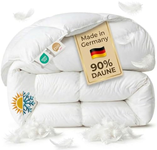 Brönning Daunendecke 155x220 90% Daunen- Made in Germany | Bettdecke 155x220 Warm, Leicht & Flauschig | 4 Jahreszeiten Bettdecken Für Allergiker | Decke Winter Waschbar & Atmungsaktiv