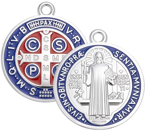 WEBEEDY 2 medallas de cruz de San Benito, 8 cm, colgante de bendición cristiana, colgante para puerta, pared o escritorio, decoración para colgar en el coche, joyería católica hecha a mano