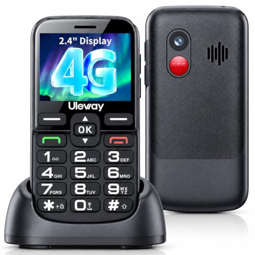 CHAKEYAKE 4G Senior Mobile Phone Unlocked with Talking Keypad & 2.4 Large HD Display, Big Button Phone for Elderly, Dual SIM, Loud Speaker, SOS Emergency Button, Charging Dock, Black
